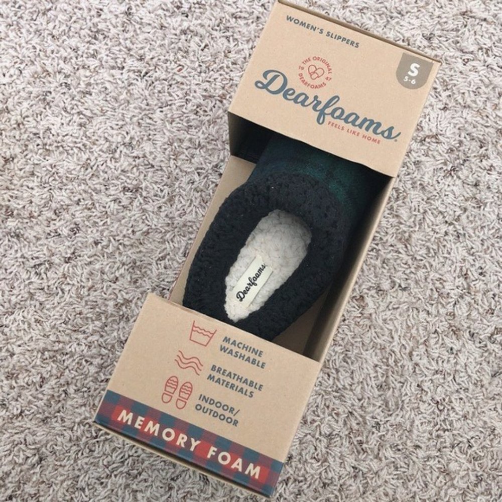 Dearfoams Plaid Clog Slippers Memory Foam SIZE Green & Navy NWT - Picture 4 of 8